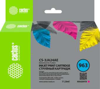 Картридж струйный Cactus CS-3JA24AE 963 пурп.пигм. (11мл) для HP OfficeJet 9010/9012/9013/9014/9015/9016/9019/9020/9025 от магазина РЭССИ