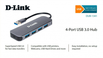 Разветвитель USB 3.0 D-Link DUB-1341 4порт. черный (DUB-1341/C2A) от магазина РЭССИ