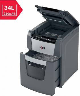 Шредер Rexel Optimum AutoFeed 100X черный с автоподачей (секр.P-4) фрагменты 100лист. 34лтр. скрепки скобы пл.карты от магазина РЭССИ
