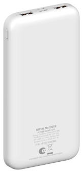 Мобильный аккумулятор Hiper SM10000 10000mAh 2.4A 2xUSB белый (SM10000 WHITE) от магазина РЭССИ