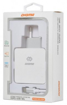 Сетевое зар./устр. Digma DGPD-45W-WG 45W 3A+2.4A (PD) USB-C/USB-A универсальное белый от магазина РЭССИ