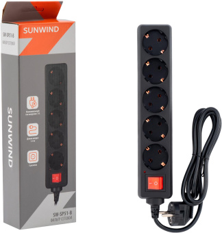 Сетевой фильтр SunWind SW-SP51-B 1.5м (5 розеток) черный (коробка) от магазина РЭССИ