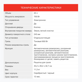 Микроволновая Печь Starwind SMW3120 20л. 700Вт серебристый/черный от магазина РЭССИ