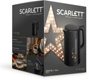 Чайник электрический Scarlett SC-EK21S45 1.5л. 2200Вт черный корпус: нерж.сталь/пластик от магазина РЭССИ