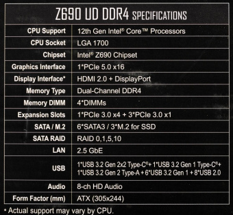 Материнская плата Gigabyte Z690 UD DDR4 Soc-1700 Intel Z690 4xDDR4 ATX AC`97 8ch(7.1) 2.5Gg RAID+HDMI+DP от магазина РЭССИ