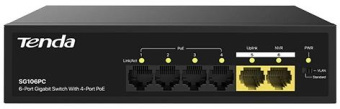 Коммутатор Tenda SG106PC (L2) 6x1Гбит/с 4PoE 50W неуправляемый от магазина РЭССИ
