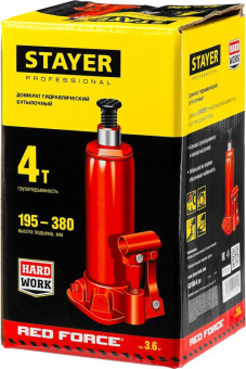 Домкрат Stayer Red Force 43160-4_z01 бутылочный гидравлический красный от магазина РЭССИ
