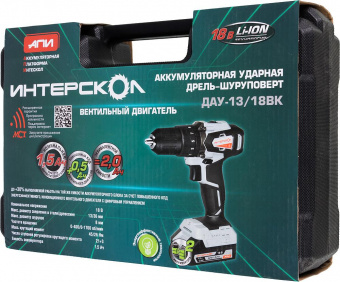 Дрель-шуруповерт Интерскол ДАУ-13/18ВК аккум. патрон:быстрозажимной (кейс в комплекте) (573.1.2.70) от магазина РЭССИ