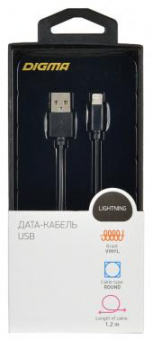 Кабель Digma LIGHT-1.2M-BLK USB (m)-Lightning (m) 1.2м черный от магазина РЭССИ