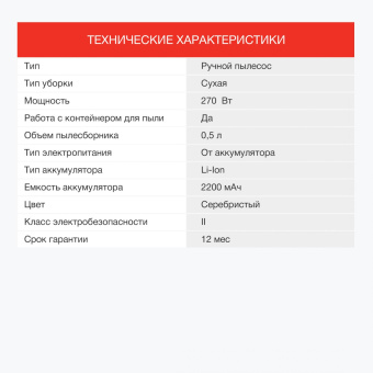 Пылесос ручной Starwind SCH9951 270Вт серебристый/красный от магазина РЭССИ