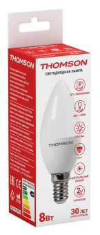 Лампа светодиодная Thomson Candle TH-B2016 8Вт цок.:E14 свеча 220B 4000K св.свеч.бел.нейт. C (упак.:1шт) от магазина РЭССИ