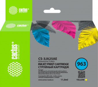 Картридж струйный Cactus CS-3JA25AE 963 желт.пигм. (11мл) для HP OfficeJet 9010/9012/9013/9014/9015/9016/9019/9020/9025 от магазина РЭССИ