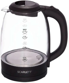 Чайник электрический Scarlett SC-EK27G11 1.7л. 2200Вт черный корпус: стекло/пластик от магазина РЭССИ