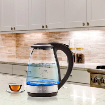 Чайник электрический Vitek VT-7015 1.7л. 2200Вт прозрачный/коричневый корпус: стекло/пластик от магазина РЭССИ