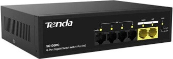 Коммутатор Tenda SG106PC (L2) 6x1Гбит/с 4PoE 50W неуправляемый от магазина РЭССИ