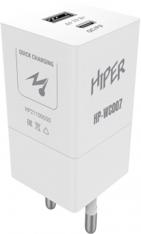 Сетевое зар./устр. Hiper HP-WC007 3A+2.22A (PD+QC) USB-C/USB-A универсальное белый от магазина РЭССИ
