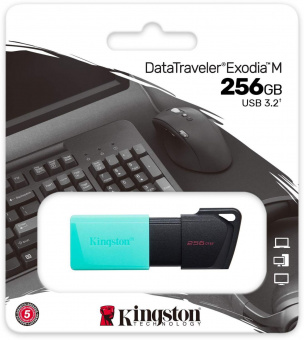 Флеш Диск Kingston 256Gb DataTraveler Exodia M DTXM/256GB USB3.0 черный/зеленый от магазина РЭССИ