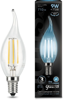 Лампа светодиодная Gauss Filament 9Вт цок.:E14 свеча на ветру 220B 4100K св.свеч.бел.ней. CF35 (упак.:1шт) (104801209) от магазина РЭССИ