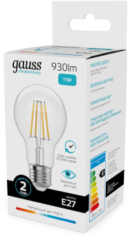Лампа филам. Gauss Filament 11Вт цок.:E27 груша св.свеч.бел.нейт. (упак.:10шт) (22221) от магазина РЭССИ
