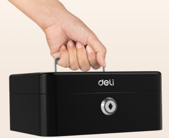 Ящик для денег Deli ET500 90x200x160 черный металл 1.2кг от магазина РЭССИ