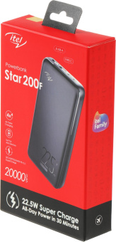 Мобильный аккумулятор Itel Star 200F 20000mAh QC3.0/PD3.0/PE2.0 22.5W 5A 2xUSB-A/USB-C черный от магазина РЭССИ