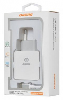 Сетевое зар./устр. Digma DGPD-18W-WG 18W 3A (PD) USB-C белый от магазина РЭССИ
