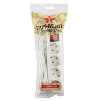 Удлинитель Гарнизон ELB-G4-W-5 4 евророзетки с выключателем и заземлением допустимый ток 16А длина 5м. от магазина РЭССИ