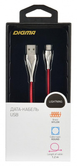 Кабель Digma LIGHT-1.2M-RED USB (m)-Lightning (m) 1.2м красный от магазина РЭССИ