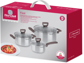 Набор посуды 6 предм: кастрюли с/кр 20 см 2,8 л, 24 см 4,8 л и ковш с/кр 16 см 1,4 л Fest Rondell RD от магазина РЭССИ