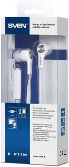 Гарнитура вкладыши Sven E-211M 1.2м белый проводные в ушной раковине (SV-015749) от магазина РЭССИ