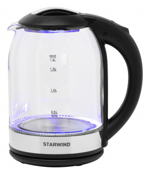 Чайник электрический Starwind SKG2051 1.8л. 1800Вт черный/серебристый (корпус: стекло) от магазина РЭССИ