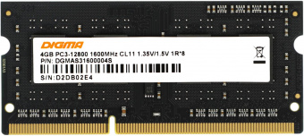 Память DDR3L 4Gb 1600MHz Digma DGMAS31600004S RTL PC3-12800 CL11 SO-DIMM 204-pin 1.35В single rank Ret от магазина РЭССИ