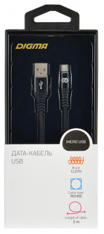 Кабель Digma MICROUSB-2M-BRAIDED-BLK USB (m)-micro USB (m) 2м черный от магазина РЭССИ