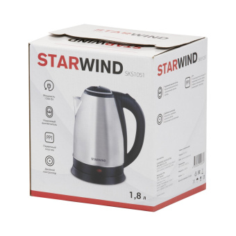 Чайник электрический Starwind SKS1051 1.8л. 1500Вт серебристый матовый/черный корпус: металл/пластик от магазина РЭССИ
