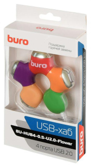 Разветвитель USB 2.0 Buro BU-HUB4-0.5-U2.0-Flower 4порт. разноцветный от магазина РЭССИ