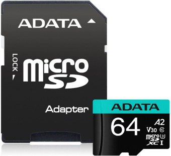 Флеш карта microSDXC 64GB A-Data AUSDX64GUI3V30SA2-RA1 Premier Pro + adapter от магазина РЭССИ