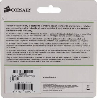 Память DDR3L 4Gb 1333MHz Corsair CMSO4GX3M1C1333C9 RTL PC3-10600 CL9 SO-DIMM 204-pin 1.35В Ret от магазина РЭССИ