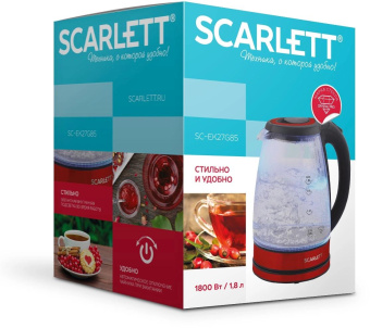 Чайник электрический Scarlett SC-EK27G85 1.8л. 1800Вт красный/черный корпус: стекло от магазина РЭССИ