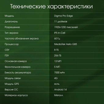Планшет Digma Pro Edge G85 (2.0) 8C RAM8Gb ROM256Gb 11" In-Cell 1920x1200 4G 2Sim Android 14 синий 13Mpix 5Mpix BT WiFi microSD 256Gb 7000mAh от магазина РЭССИ