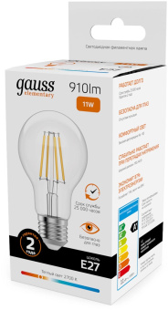 Лампа филам. Gauss Filament 11Вт цок.:E27 груша св.свеч.бел.теп. (упак.:10шт) (22211) от магазина РЭССИ