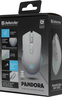 Мышь Defender Pandora GM-502 белый оптическая 3200dpi silent беспров. USB 6but (52502) от магазина РЭССИ