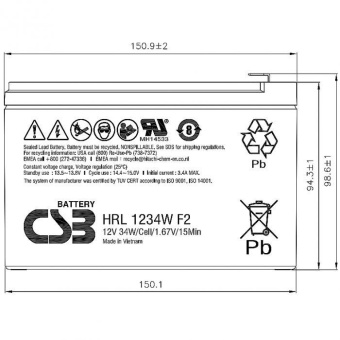 Батарея для ИБП CSB HRL1234W 12В 34Ач от магазина РЭССИ