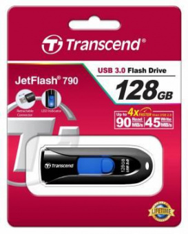 Флеш Диск Transcend 128Gb Jetflash 790 TS128GJF790K USB3.0 черный/синий от магазина РЭССИ