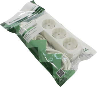 Сетевой удлинитель Defender E318 1.8м (3 розетки) белый (пакет ПЭ) от магазина РЭССИ