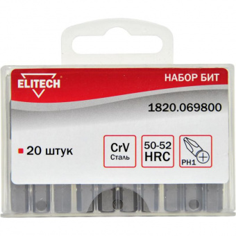 Набор бит Elitech 1820.069800 (20пред.) для шуруповертов от магазина РЭССИ