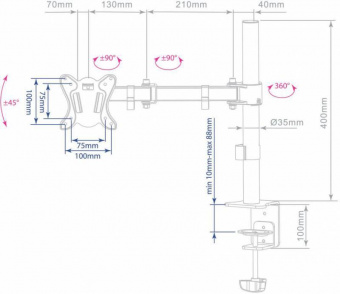 Кронштейн для мониторов Arm Media LCD-T12 черный 15"-32" макс.12кг настольный поворот и наклон верт.перемещ. от магазина РЭССИ