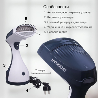 Отпариватель ручной Hyundai H-HS02834 1650Вт белый/синий от магазина РЭССИ