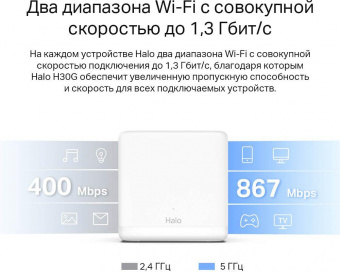 Бесшовный Mesh роутер Mercusys Halo H30G(3-pack) AC1300 10/100/1000BASE-TX белый (упак.:3шт) от магазина РЭССИ