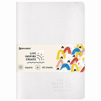 Тетрадь BRAUBERG RAINBOW A5 147x210 мм 48 листов сшивка клетка кожзам SoftTouch белый 403881 от магазина РЭССИ