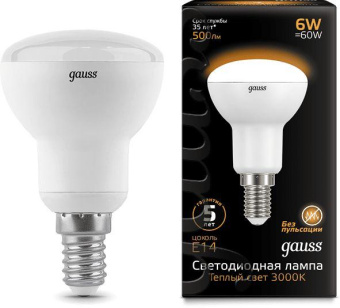 Лампа светодиодная Gauss R50 6Вт цок.:E14 рефлек. 220B 3000K св.свеч.бел.теп. (упак.:10шт) (106001106) от магазина РЭССИ